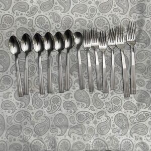 Cambridge Stainless Flatware Set 13pc Ribbed Pleated Handle Spoons and Forks